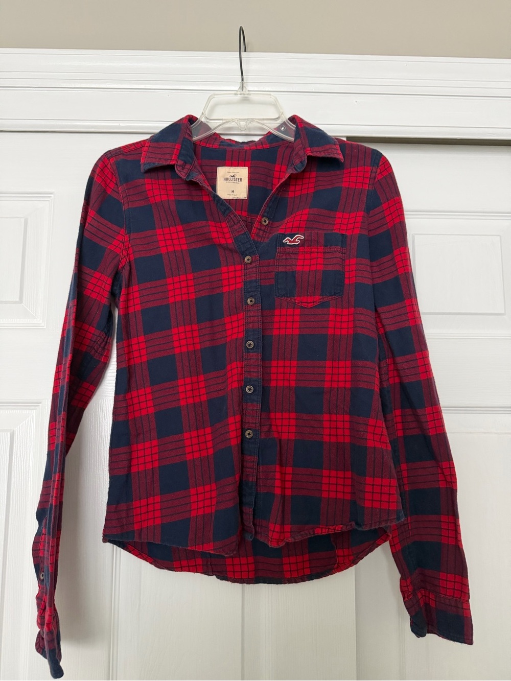 Hollister Red and Navy Plaid Button-Down Shirt